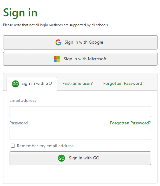 Image of Go4Schools login page