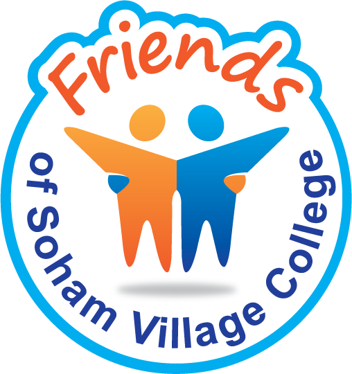 Friends of SVC logo.  One orange and one blue cartoon figure, arms around each others waste, other arms raised.