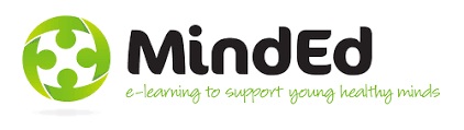 MindEd text in black with green, round logo with white cut out