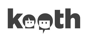 black text for kooth, the two oo's replaced with cartoon heads, with black hair and features on clear background