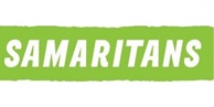 green, torn look style background with white capital text spelling Samaritans